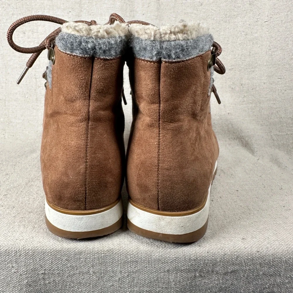 Sonoma 8.5 Brown Faux Suede Grey Wool Lace Up Winter Boots Gorpcore‎ Sherpa